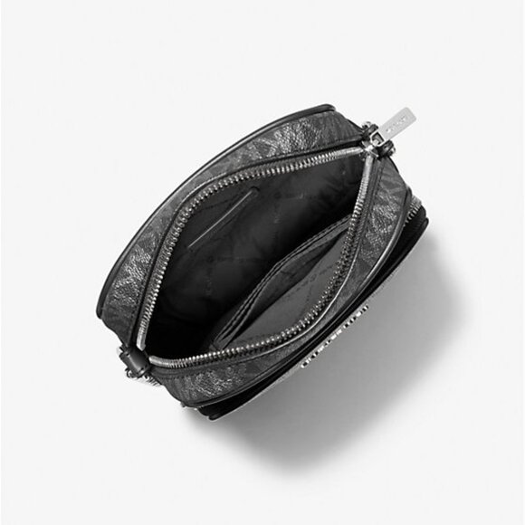 Michael Kors Jet Set Medium Silver Metallic Signature Logo Crossbody Bag Boxed - Picture 5 of 9